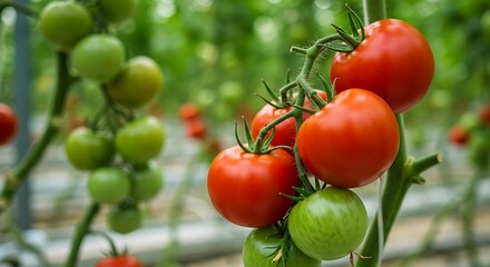 Maturation of tomatoes in the greenhouse. Organic farming