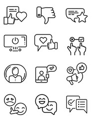 Set of interaction and feedback icons illustrating user engagement and social reactions