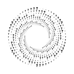 Abstract circular design composed of a radial scattered black question marks