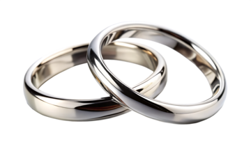 Two Intertwined Platinum Wedding Bands Studio Shot Polished Metal Rings Closeup Shiny Jewelry A I Generated isolated on a transparent background