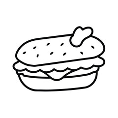 Hot Chicken Sandwich with Pickles in Line Art Vector illustration