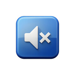 Obraz premium Mute Button Icon Glossy Blue Square Design, High-Resolution Image
