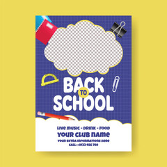 Back to school leaflet, brochure cover template for Sale discount offer, Back to school party poster, school admission poster, preschool, educational flyer or poster with educational supplies elements
