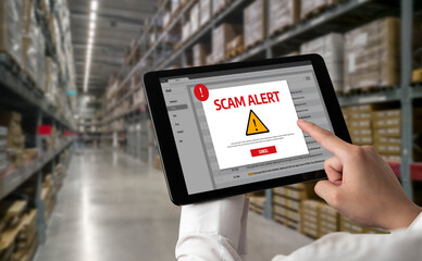 Cyber security software show alert of cyber attack for protection snugly. Danger from virus,...