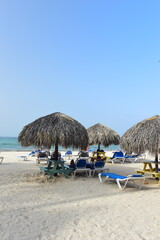 El Cortecito, Punta Cana, Dominican Republic- June 12, 2025: People walking along the coastline and sunbathing on one of the best beach in Caribbean area. Lots  of seaweed, specifically Sargassum.
