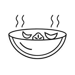 Pho with Sliced Beef and Herbs in Fine Line Art Vector illustration