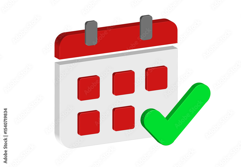 Poster simple 3d icon of a calendar with a check mark