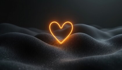 Glowing heart shape against dark background with wavy texture. Love symbol abstract, Valentine Day celebration. Romance, passion concept. Ideal greeting card, poster design romantic social media