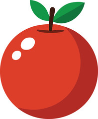 Red Apple Illustration with Stem and Leaves