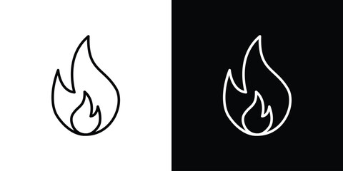 Flame icon design. simple stroke line vector icon set