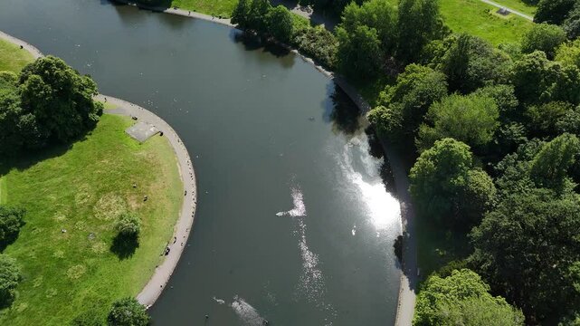 Aerial Drone Footage of Sefton Park Lake, Liverpool, England