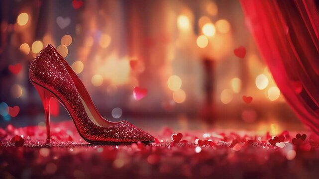 Elegant Red High Heel with Hearts