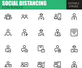 Complete Social Distancing Icon Pack – Flat Vector Symbols for Health Safety, Virus Prevention, and Public Guidelines
