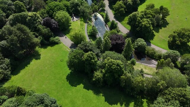Aerial Drone Footage of Sefton Park Lake, Liverpool, England