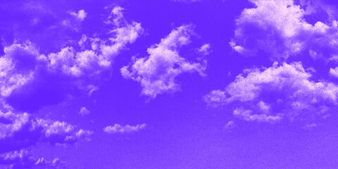 Vibrant purple sky with halftone effect and soft clouds creating an artistic atmosphere at dusk.