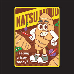 Vector Illustration of Katsu Mascot with Retro Cartoon mascot Available for Poster