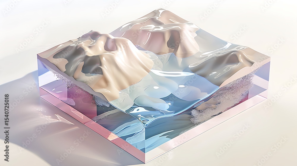 Poster abstract sculpted form within a transparent cube.