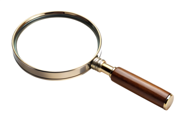 Brass and Wood Handheld Magnifying Glass Angled View Soft Diffused Light Isolated on a transparent background