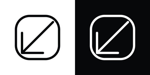 Down left icon design. simple stroke line vector icon set