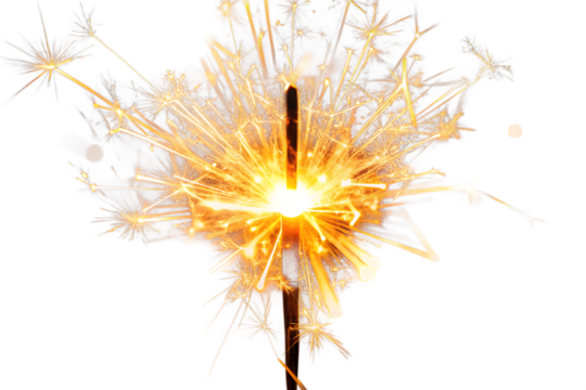 Burning Sparklers Bright Light Macro Photography Studio Shot Golden Yellow Orange Sparks Isolated on a transparent background