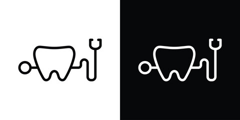 Dental care icon design. simple stroke line vector icon set