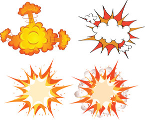 Comic Explosion Set with Speech Bubbles – Colorful Pop Art Style Elements