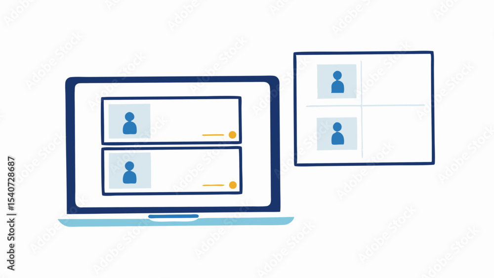 Poster illustration showing a laptop screen with two user profiles and a video call screen with two users