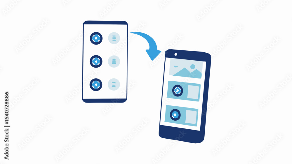 Poster data transfer between two smartphones shown with a curved arrow indicating the direction of the flow