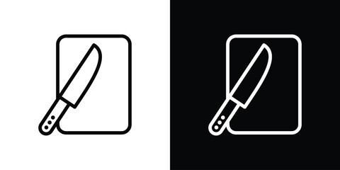 Cutting board with knife design. simple stroke line vector icon set