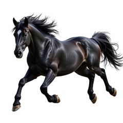 Fototapeta premium Majestic Black Horse Galloping Across Open Field Under Clear Blue Sky in Bright Sunlight