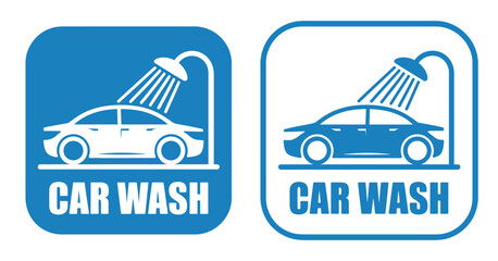 Two Car Wash Signs with a Car and Shower Icon