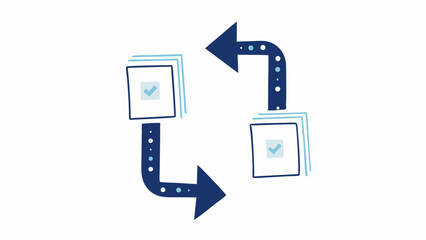 Fototapeta premium Circular flow diagram with check marks inside squares connected by dotted arrows in a looped arrangement