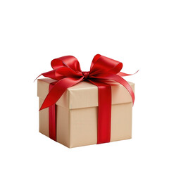 Obraz premium Elegant gift box with red ribbon and bow on a white background for celebration and special occasions