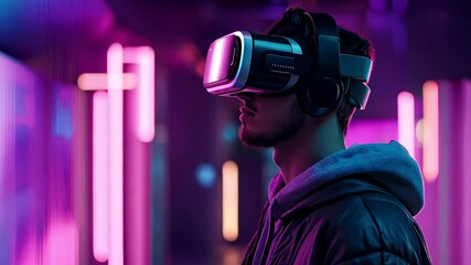 Immersive VR Experience in Futuristic Neon World