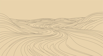 Abstract Beige Landscape Line Art Illustration isolated on transparent background