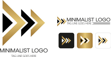 Minimalist Gold Black Arrow Logo Design isolated on transparent background