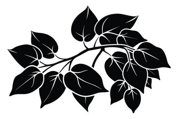 Bold Black Silhouette of Tree Branch with Leaves, Nature Art Print, Forest Illustration