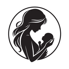 Side Profile of Mother and Baby | Heartwarming Silhouette Vector