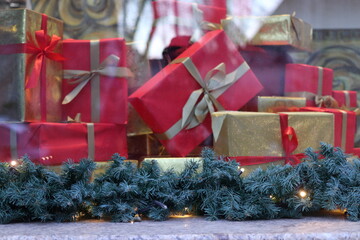 A brightly decorated Christmas showcase.