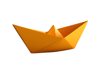 origami paper boat yellow on  transparente background