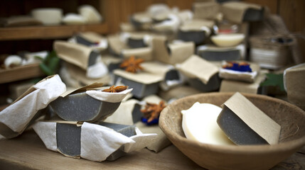 Flat-lay and lifestyle images of biodegradable packaging, paper bags, reusable containers, and organic product branding.