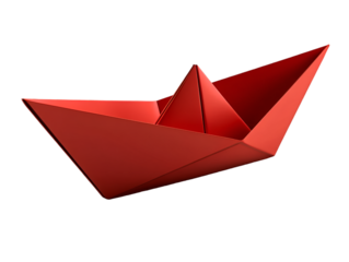 origami paper boat red on transparente background