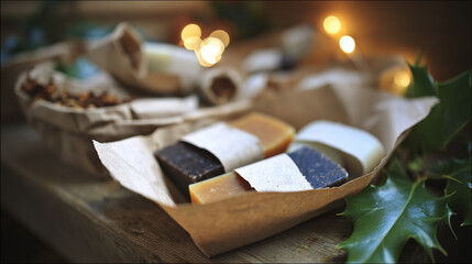 Flat-lay and lifestyle images of biodegradable packaging, paper bags, reusable containers, and organic product branding.