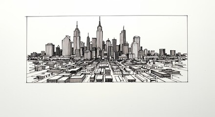 Naklejka premium Black and white city drawing illustration