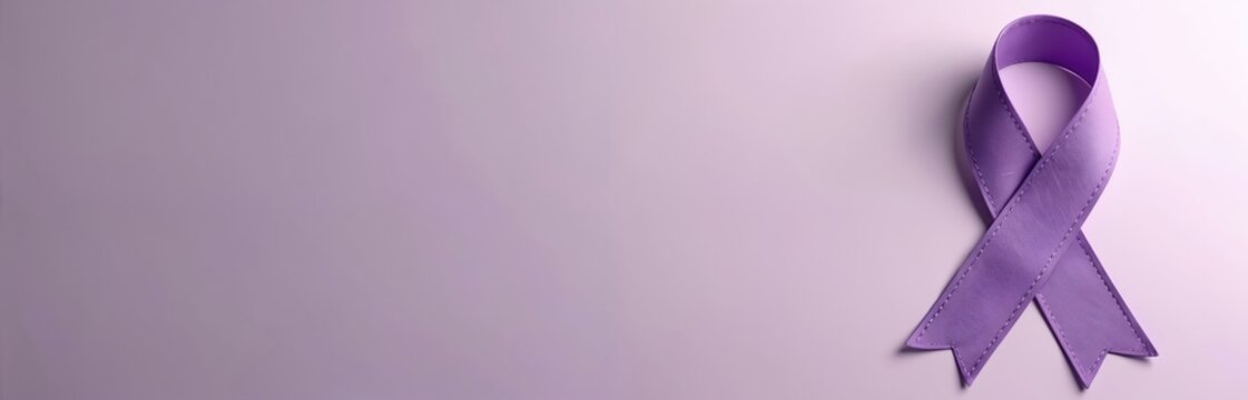 Lavender ribbon represents hope support for domestic violence, epilepsy awareness. Symbol of support and solidarity for fight struggle against health disease. Empathy community care.