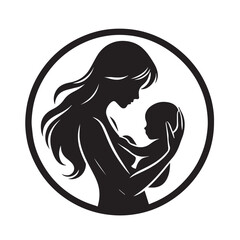 Silhouette of Mom Hugging Infant | Clean Black and White Motherhood Design