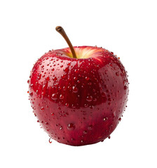 Closeup of a Red Apple with Water Droplets on White Background
