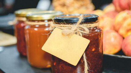 Glass jars filled with homemade jams, pickles, and preserved vegetables.