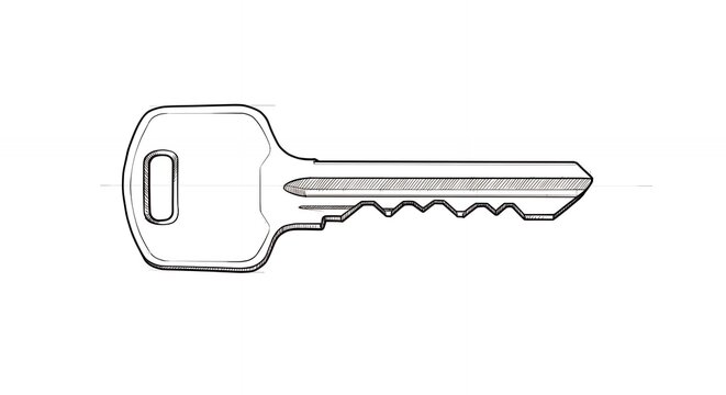 Simple grayscale illustration of a house key