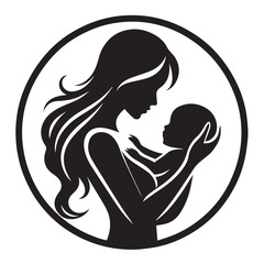 Minimalist Silhouette of Mother Kissing Baby | Maternity Vector Illustration